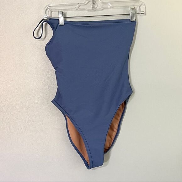 NWOT New J. crew Ribbed One Strap One Piece Swimsuit 0 Retro Blue Clean Lines - Picture 5 of 14